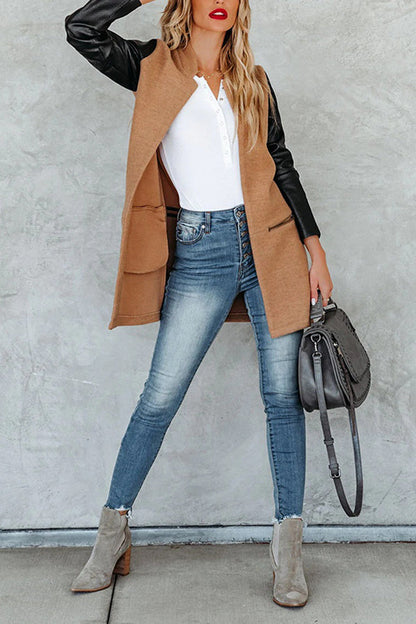 Fashion Woolen Stitching Solid Color Pocket