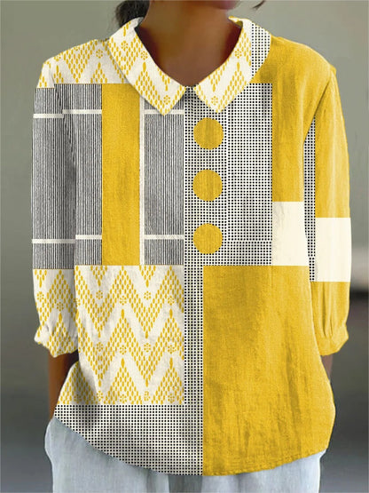 Women's Vintage Abstract Geometric Art Print Casual Peter Pan Collar 3/4 Sleeve Sweater