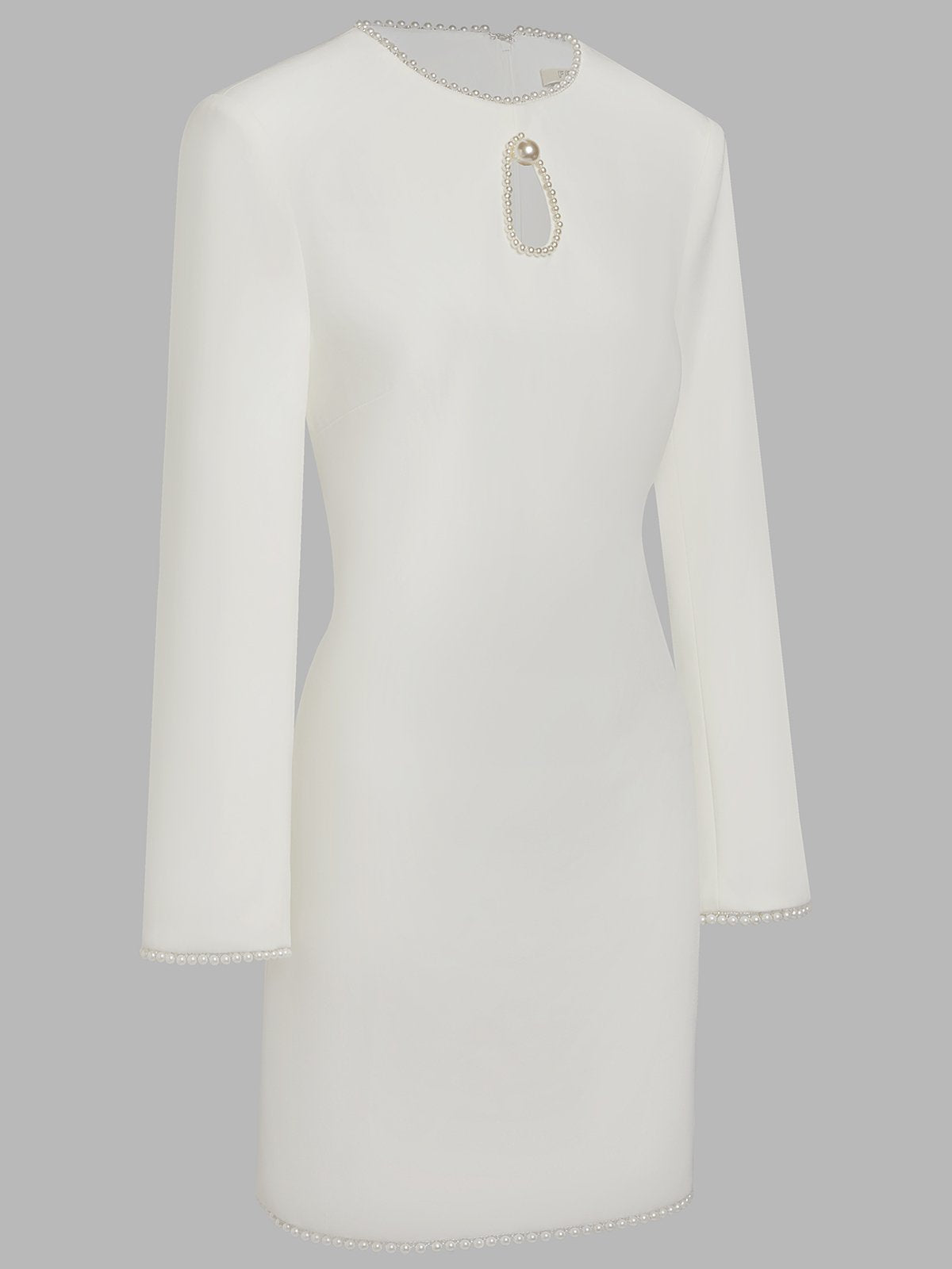 White Faux Pearl Cut Out Classic Crew Neck Long Sleeve Sheath Mini Dress