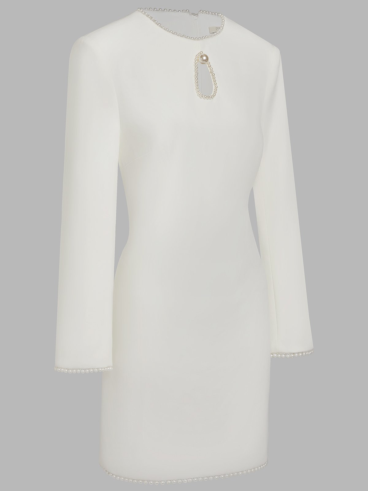 White Faux Pearl Cut Out Classic Crew Neck Long Sleeve Sheath Mini Dress