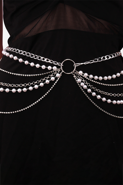 Layered Pearls Metallic Fashionable Waist Chain