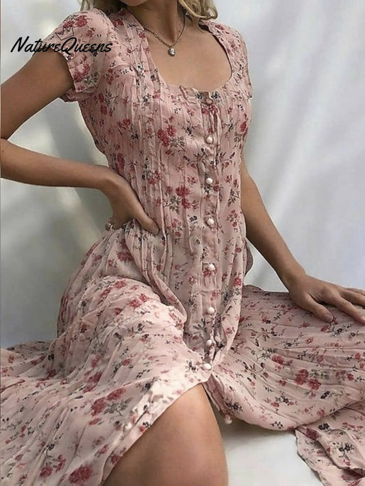 Women's Shift Dress  Short Sleeve Floral Button Front Print Summer