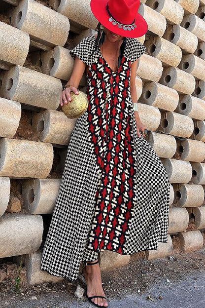 Geometric Print V-Neck Maxi Dress