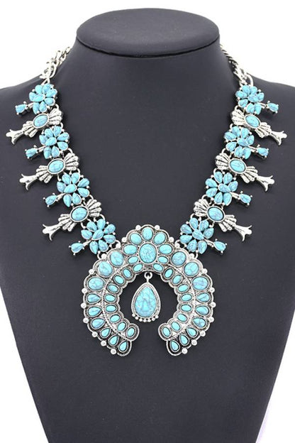 Multi-Color Navajo Squash Blossom Statement Necklace