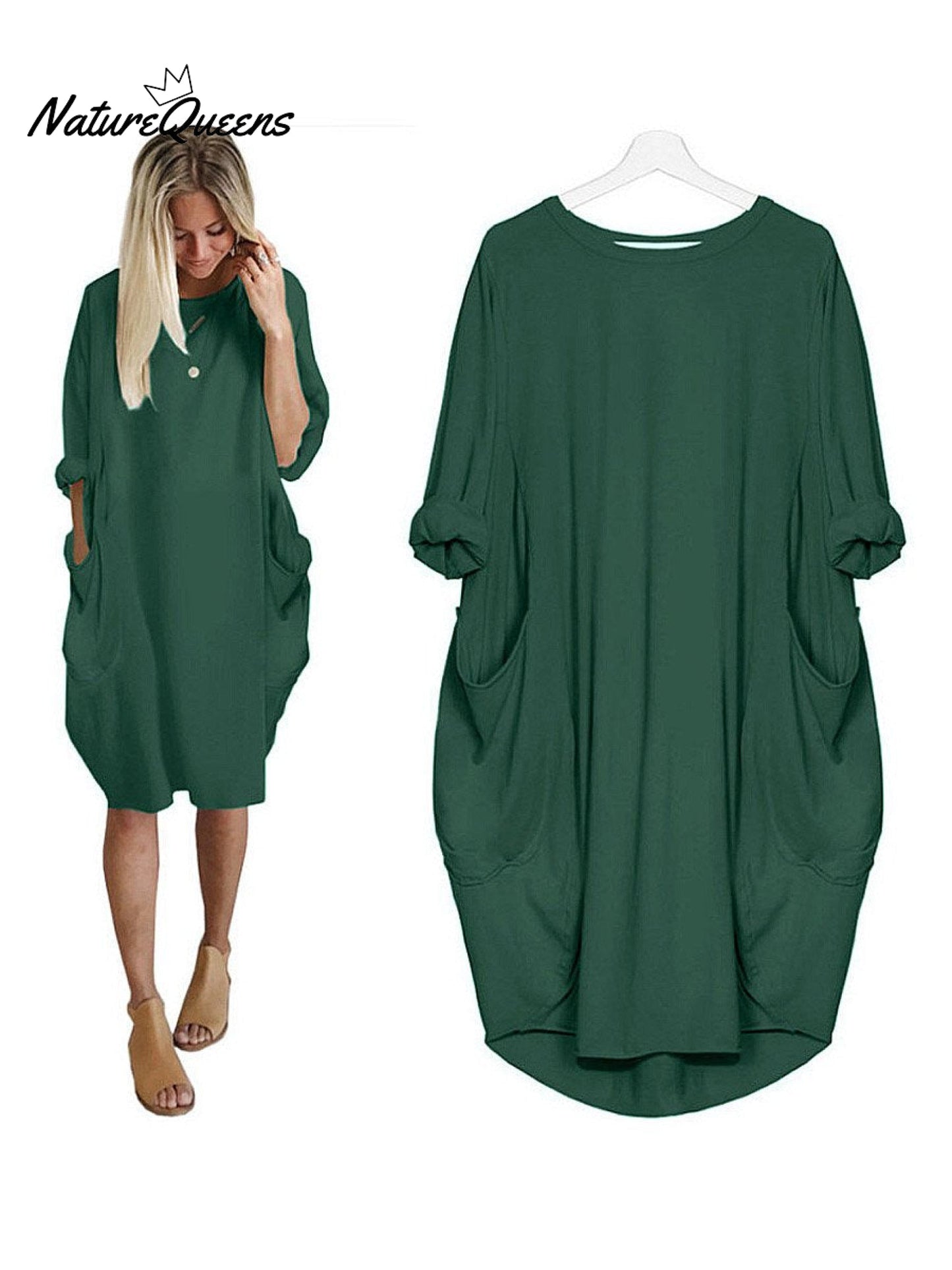 Women's Solid Color Loose Elegant Casual Long-sleeved Pocket Dress