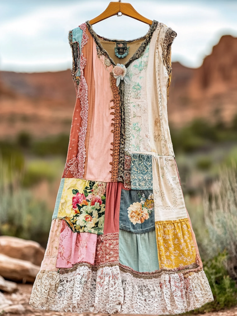 Women's Vintage Floral Lace Patch Comfort Dress 1e2e