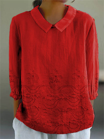 Women's Vintage Floral Pattern Art Print Casual Cotton And Linen 3/4 Sleeve Shirt
