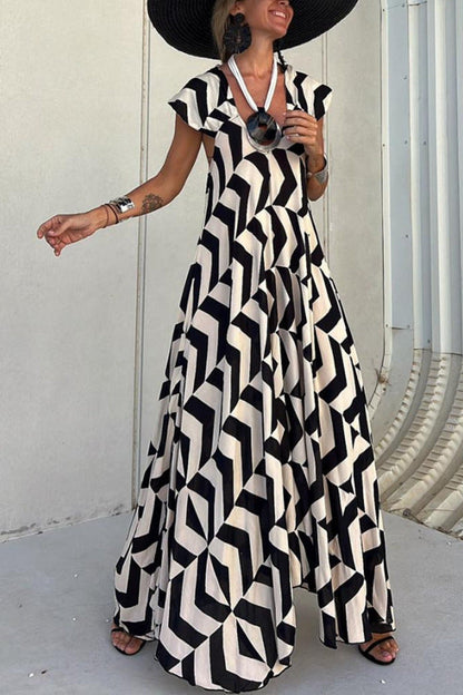 Geometric Print V-Neck Maxi Dress