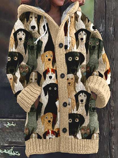 Funny Dog Pattern Cozy Hooded Knit Sweater