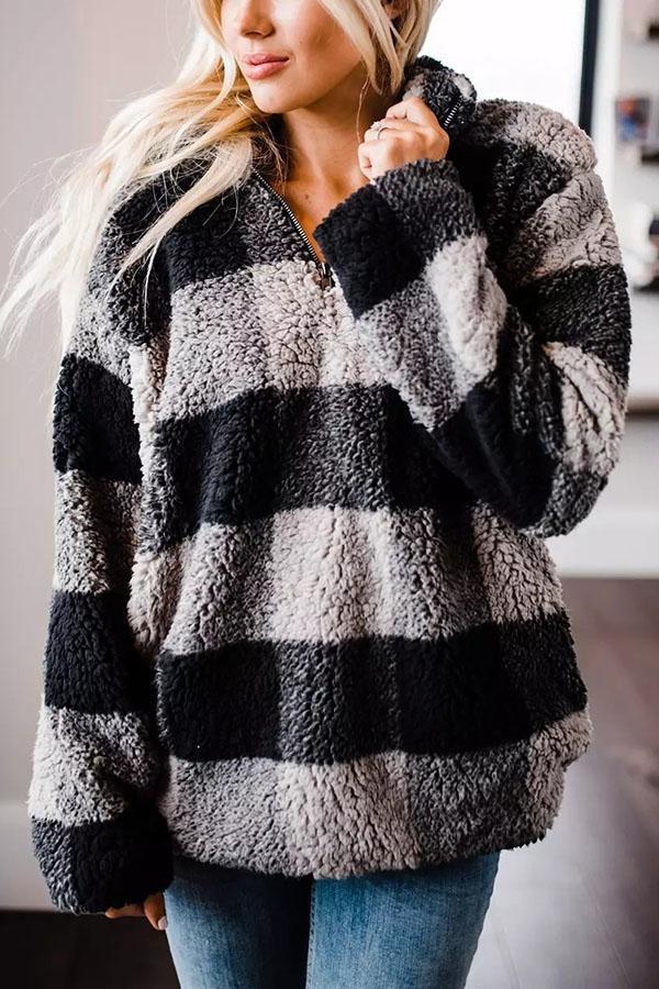 Cozy Honey Plaid Fleece Pullover