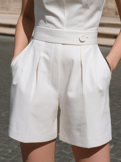 Minimalist Sleeveless Tailored Belted Romper