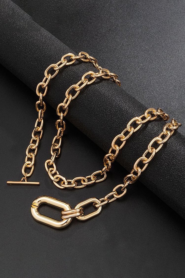 Layered Chain Metal Buckle Alloy Necklace