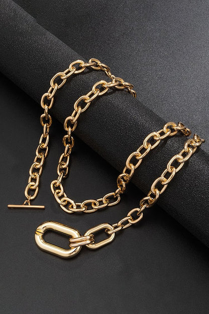 Layered Chain Metal Buckle Alloy Necklace