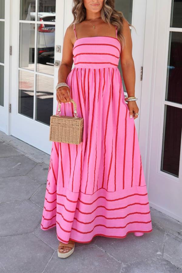 Cherry Blossom Striped Maxi Dress Pink Multi