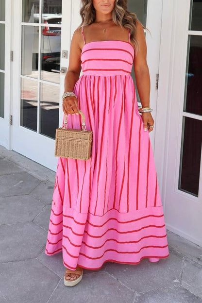 Cherry Blossom Striped Maxi Dress Pink Multi