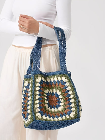 Women's One-Shoulder Magnetic Buckle Large-Capacity Woven Bag MDA0487H3I