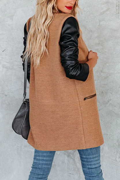 Fashion Woolen Stitching Solid Color Pocket