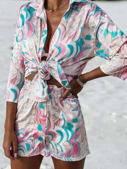 Baroque print Hawaiian Shirt Shorts Set