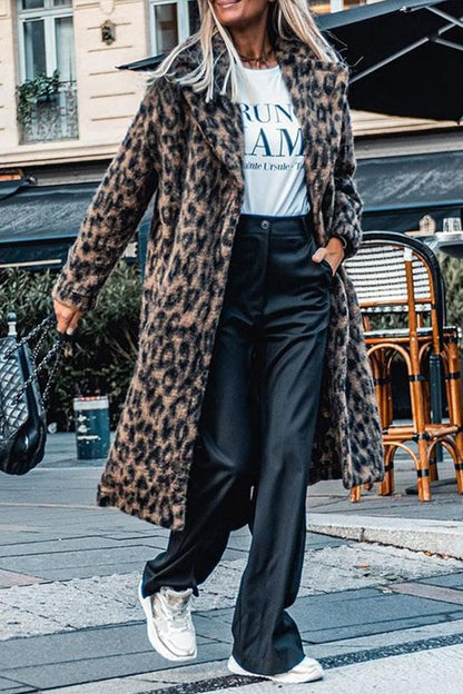 Leopard Printing Casual Lapel Coat