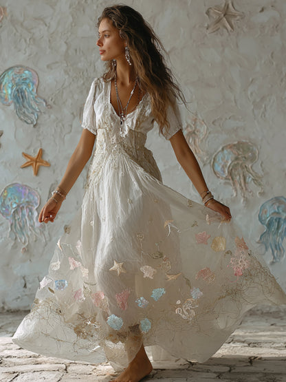 Bohemian Style Ocean Element Comfortable Short-sleeved Dress