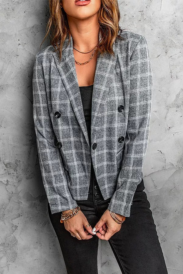 Greatness with Time Plaid Padded Shoulder Blazer