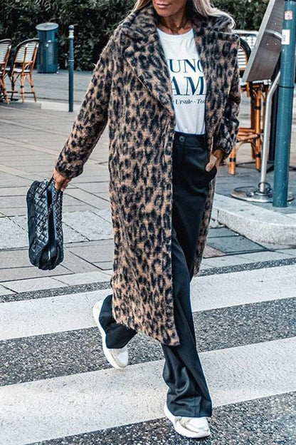 Leopard Printing Casual Lapel Coat
