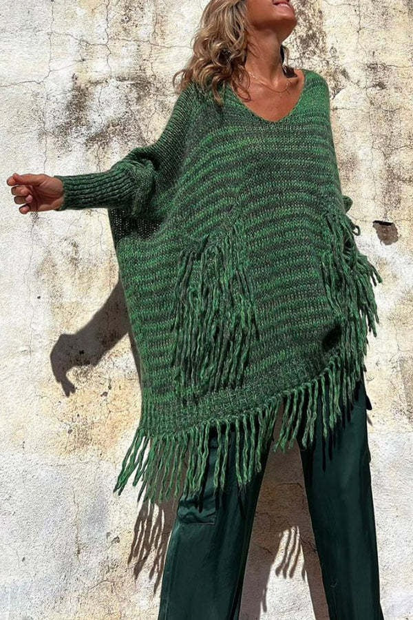 Elegant long-sleeved tassel dress