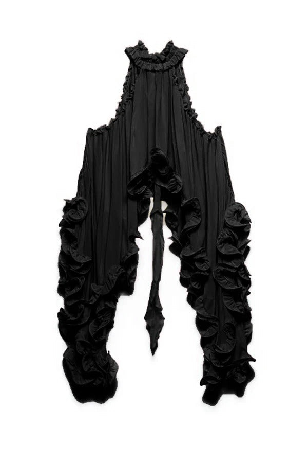 Delicate Romantic Drama Chiffon Wavy Ruffles Halter Irregular A-line Top