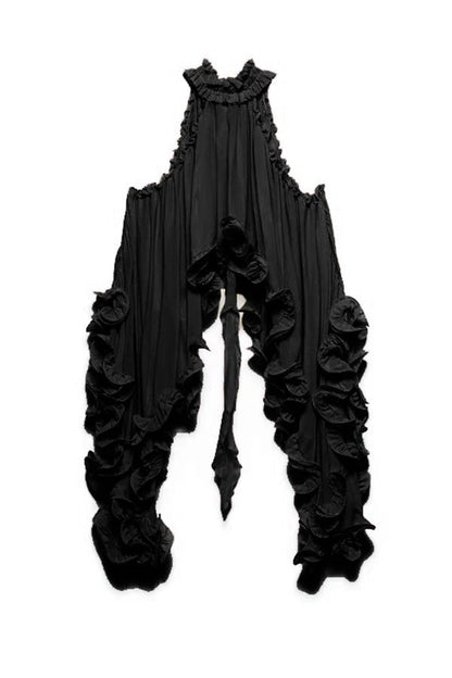 Delicate Romantic Drama Chiffon Wavy Ruffles Halter Irregular A-line Top