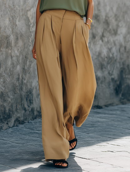 Women's Minimalist Solid-Color Draped Wide-Leg Pants MDZ1396D0Y