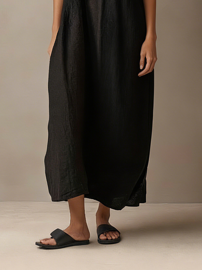 Women's Minimalist Striped Spaghetti Strap Loose Linen-Blend Maxi Dress MDZ1665D7Y
