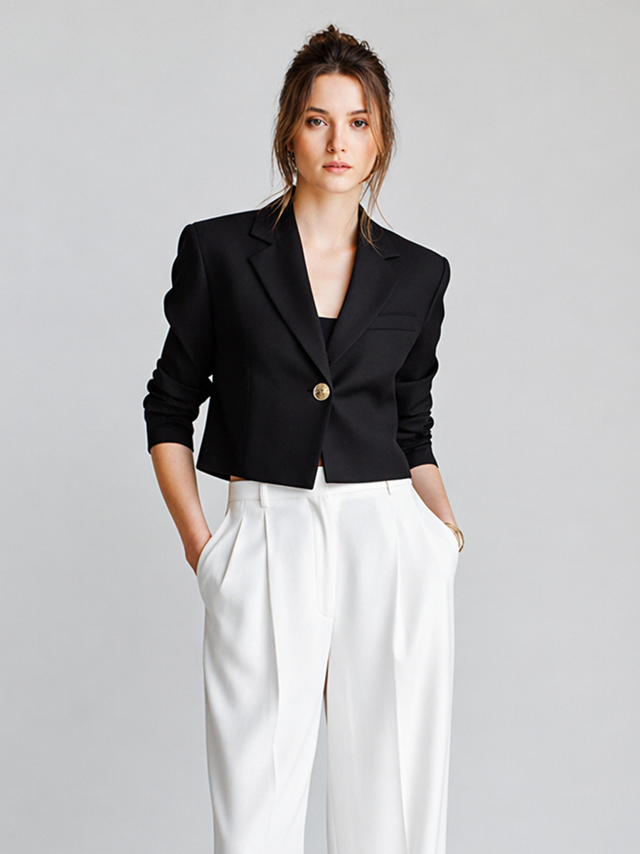 Women's Modern Minimalist Commuter-Style Black And White Suit Set MDZ2111D7ZJW