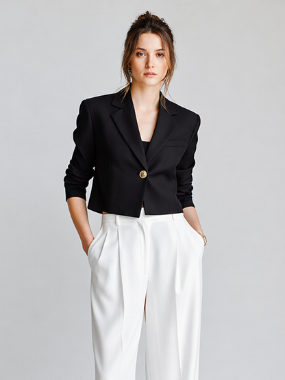 Women's Modern Minimalist Commuter-Style Black And White Suit Set MDZ2111D7ZJW