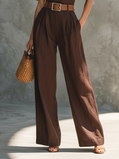 Women's Minimalist Linen-Blend Asymmetrical Off-Shoulder Short-Sleeve Wide-Leg Jumpsuit (Belt Not Included)MDZ2335D9Y