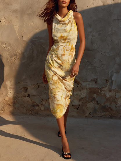 Women's Minimalist Ombr¨¦ Print Cowl Neck Sleeveless Midi Dress MDZ2327D8Y