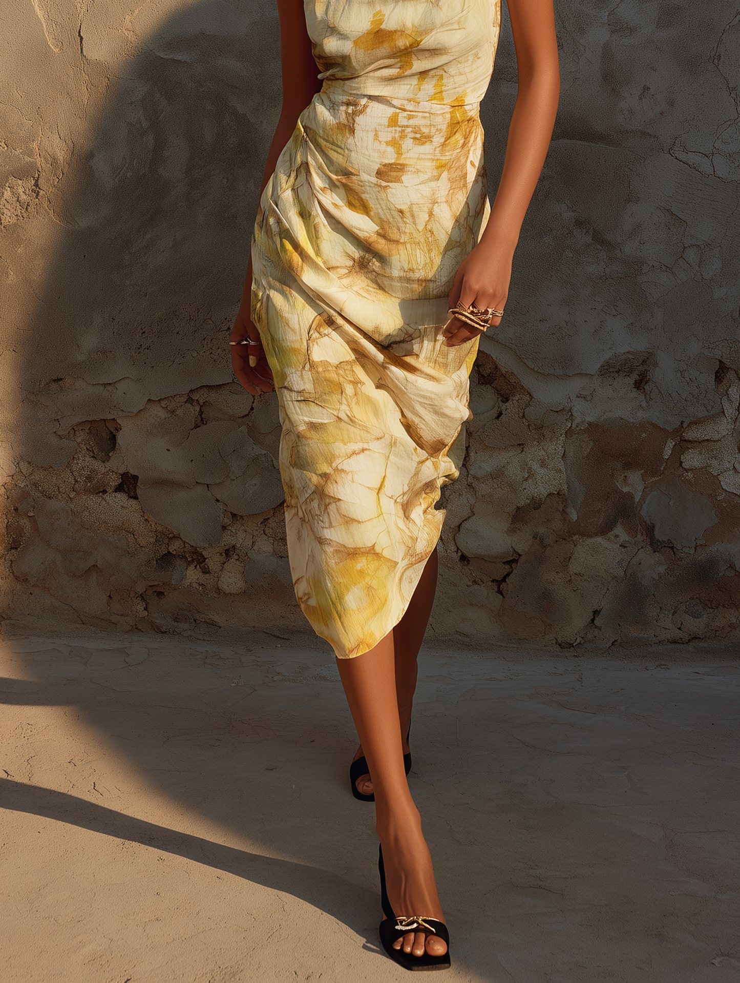 Women's Minimalist Ombr¨¦ Print Cowl Neck Sleeveless Midi Dress MDZ2327D8Y
