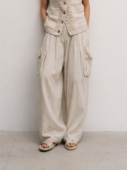 Women's Minimalist Casual Cotton And Linen Blend Off-white Suit MDZ2401D7ZJW