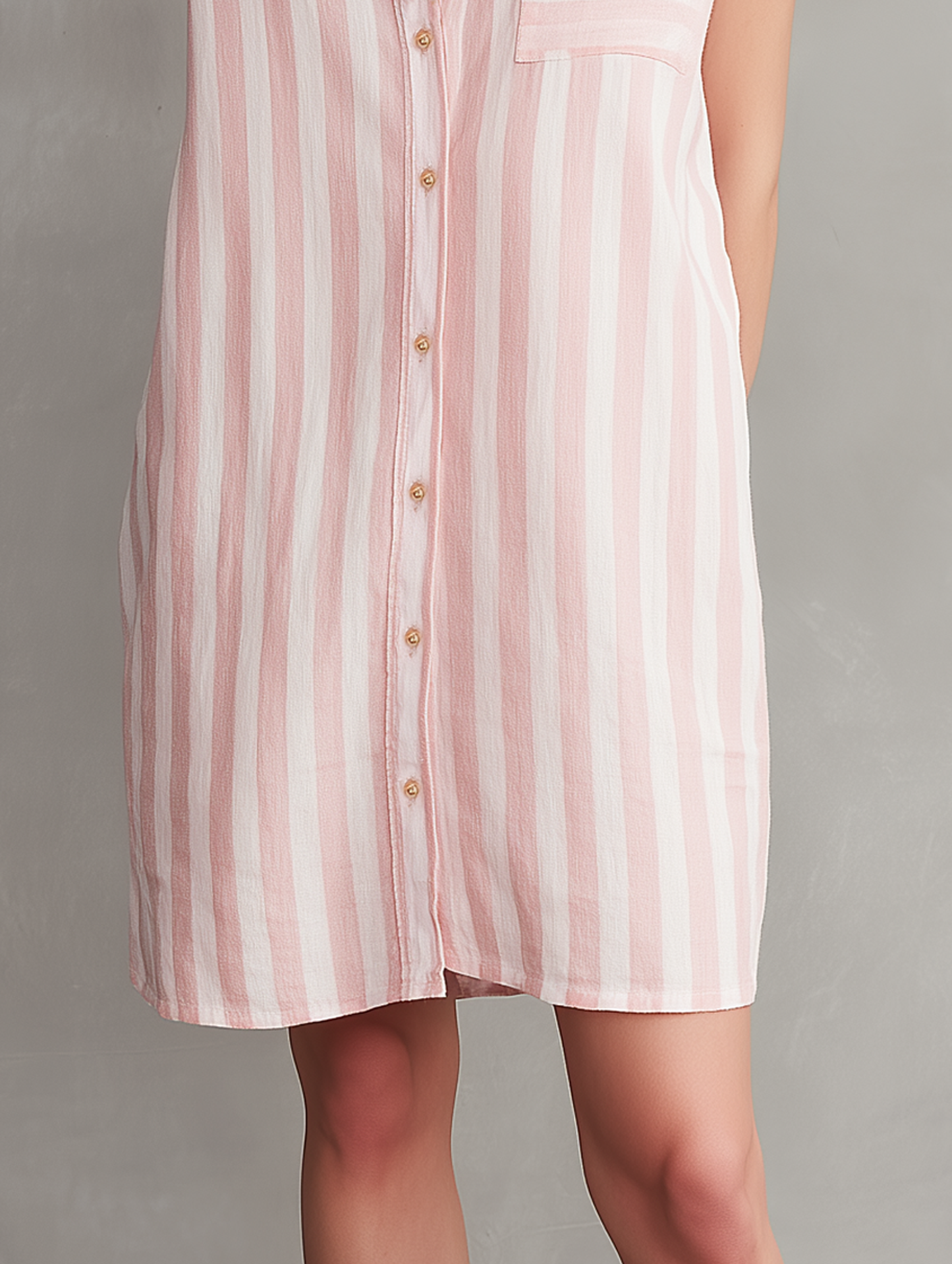 Women's Minimalist Striped Single-Breasted Cap-sleeves Mini Shirt Dress MDZ2877D1Y