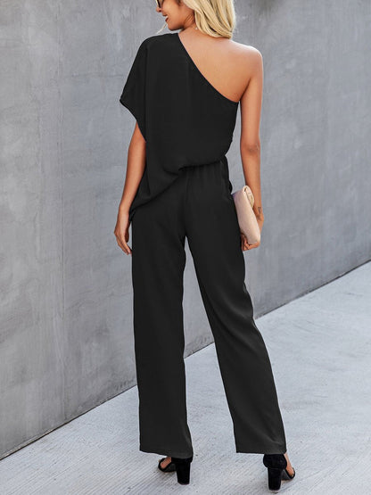 Bat Sleeve One-shoulder Solid Jumpsuit