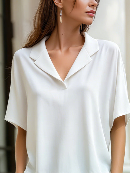 Relaxed Lapel Collar Short Sleeve Blouse