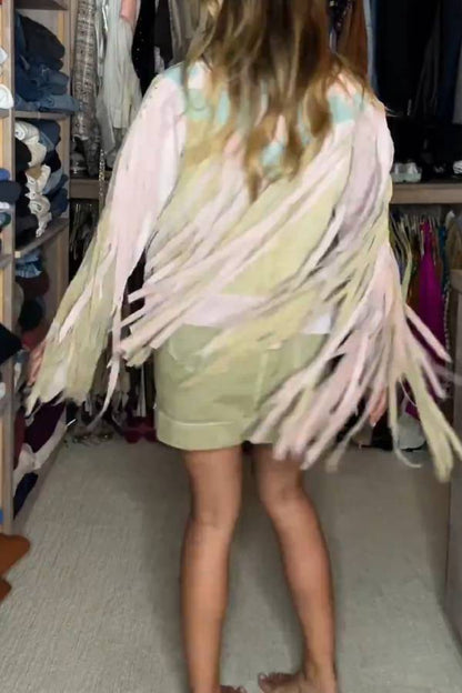 Color-Blocked Fringe Western-Style Jacket