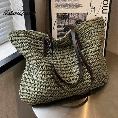 Beach Vacation Western Fashion Large Capacity Shoulder Tote Straw Bag