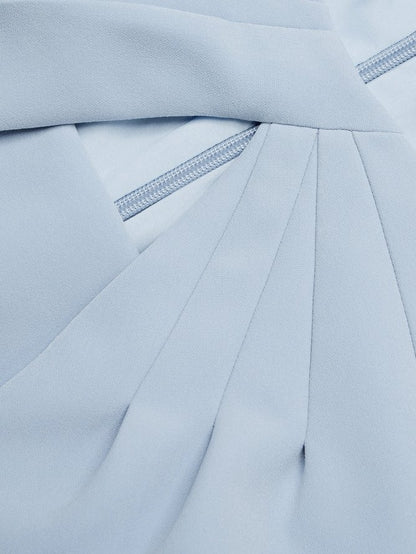 Light Blue Ruched Cotton Boat Neck Half Sleeve Sheath Midi Dress