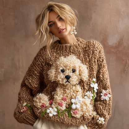 Plush Puppy Women's Chunky Knit Twist Crew Neck Sweater