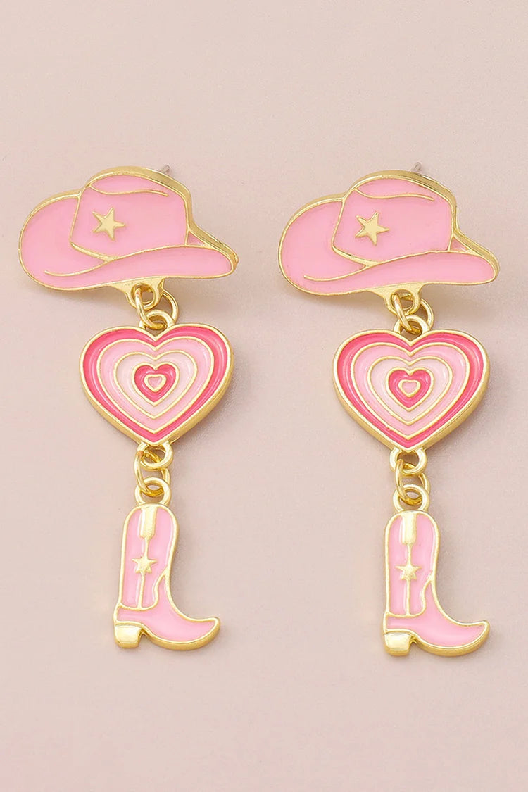 Cowboy Hat Heart Cowboy Boots Alloy Dangle Earrings