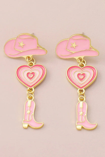 Cowboy Hat Heart Cowboy Boots Alloy Dangle Earrings