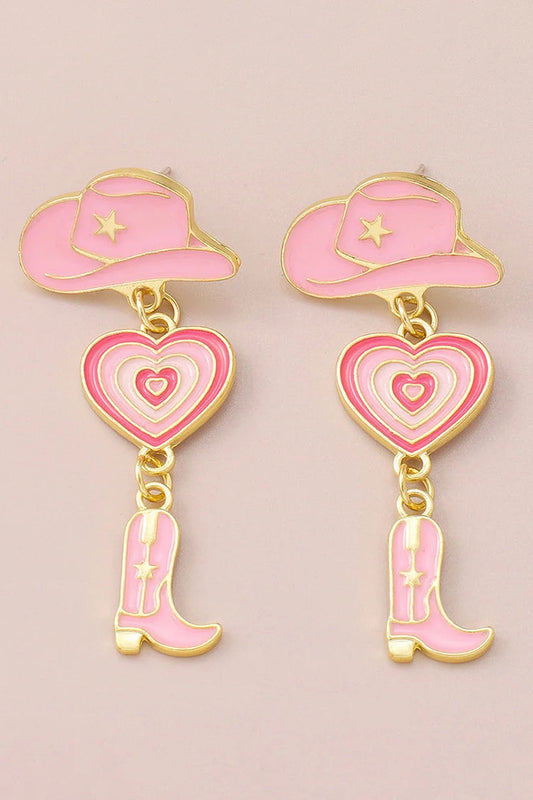 Cowboy Hat Heart Cowboy Boots Alloy Dangle Earrings