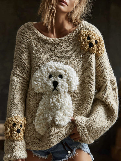 Classic  Fluffy Dogs Felt Cozy Knit Sweater