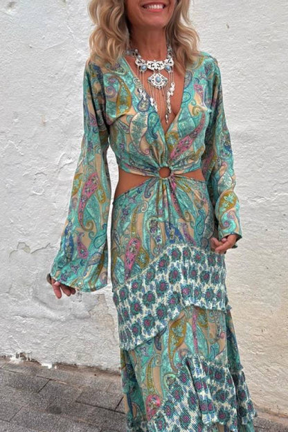 MONTANO ring dress, aqua green paisley