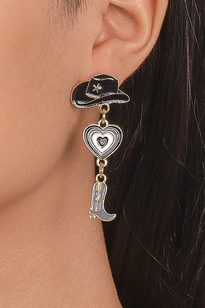 Cowboy Hat Heart Cowboy Boots Alloy Dangle Earrings